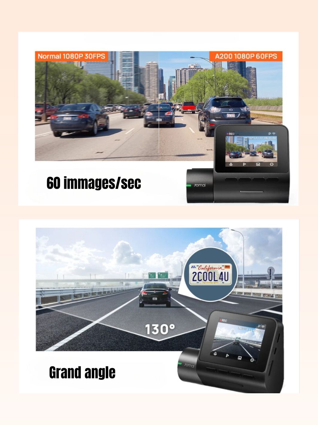 Dashcam voiture discrète 70mai A200 grand angle