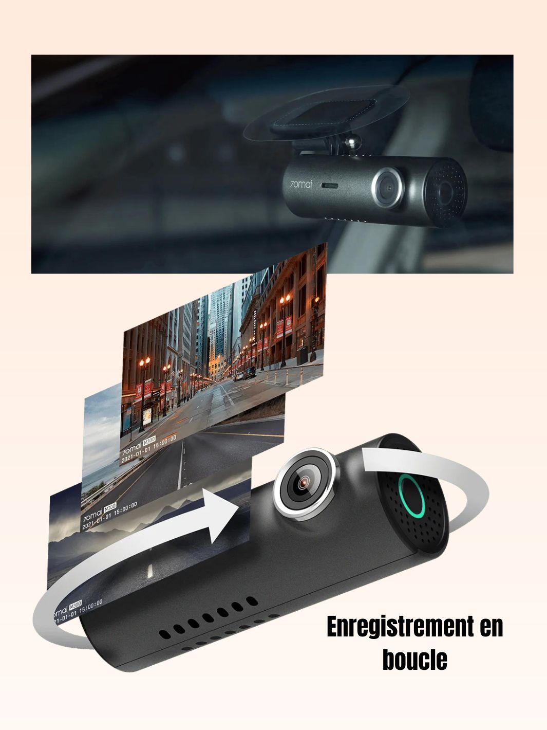 Dashcam voiture 70mai M300 enregistrement en boucle