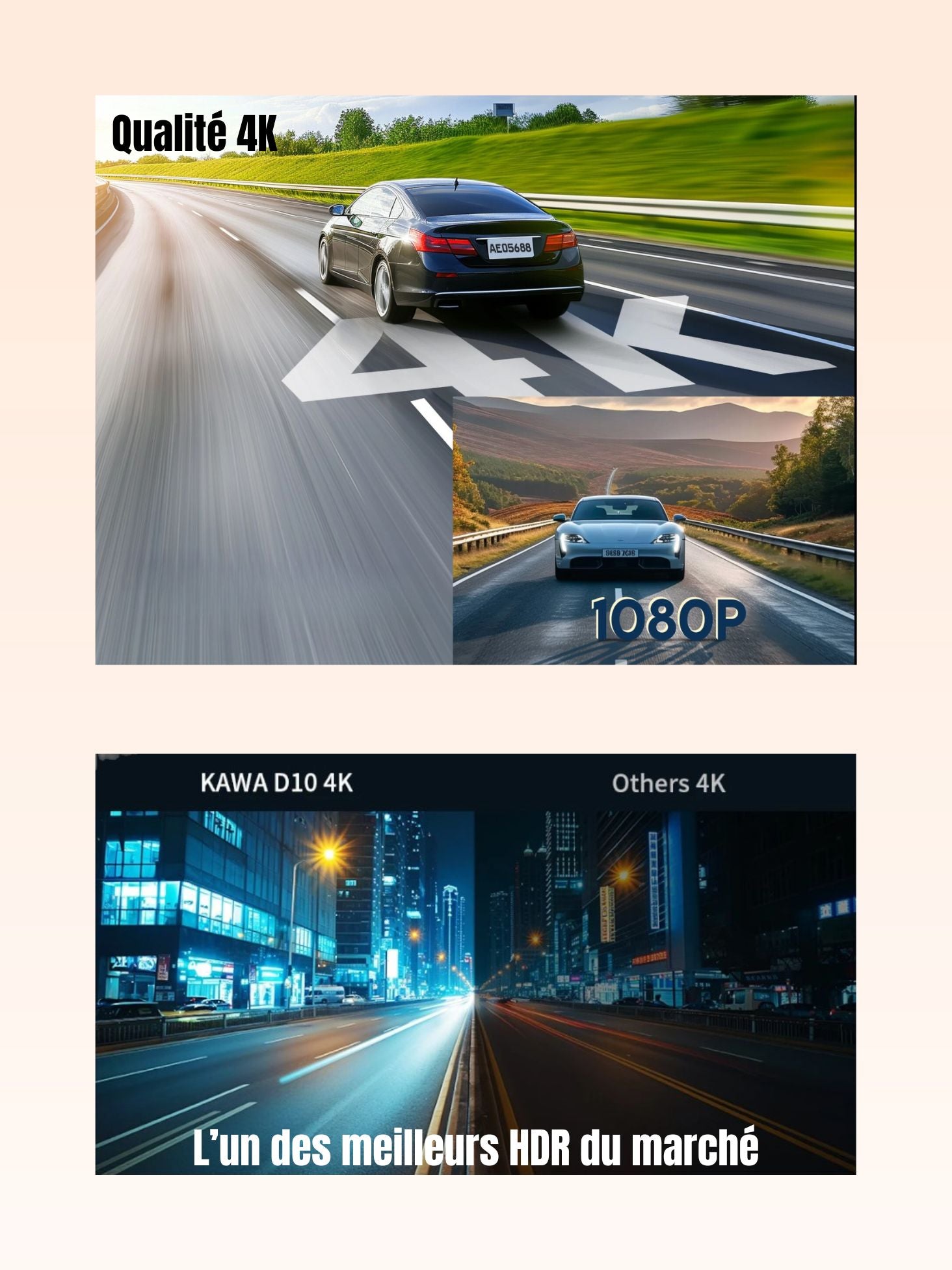 Dashcam voiture caméra embarquée KAWA D10 4K