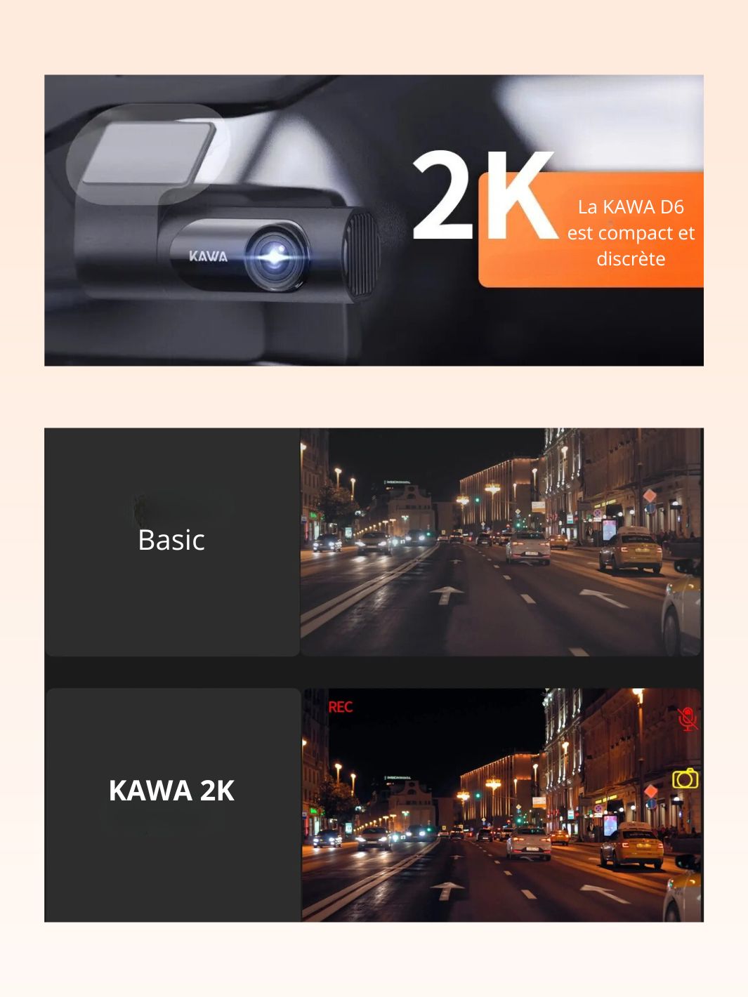 Dashcam voiture caméra embarquée KAWA D6 2K